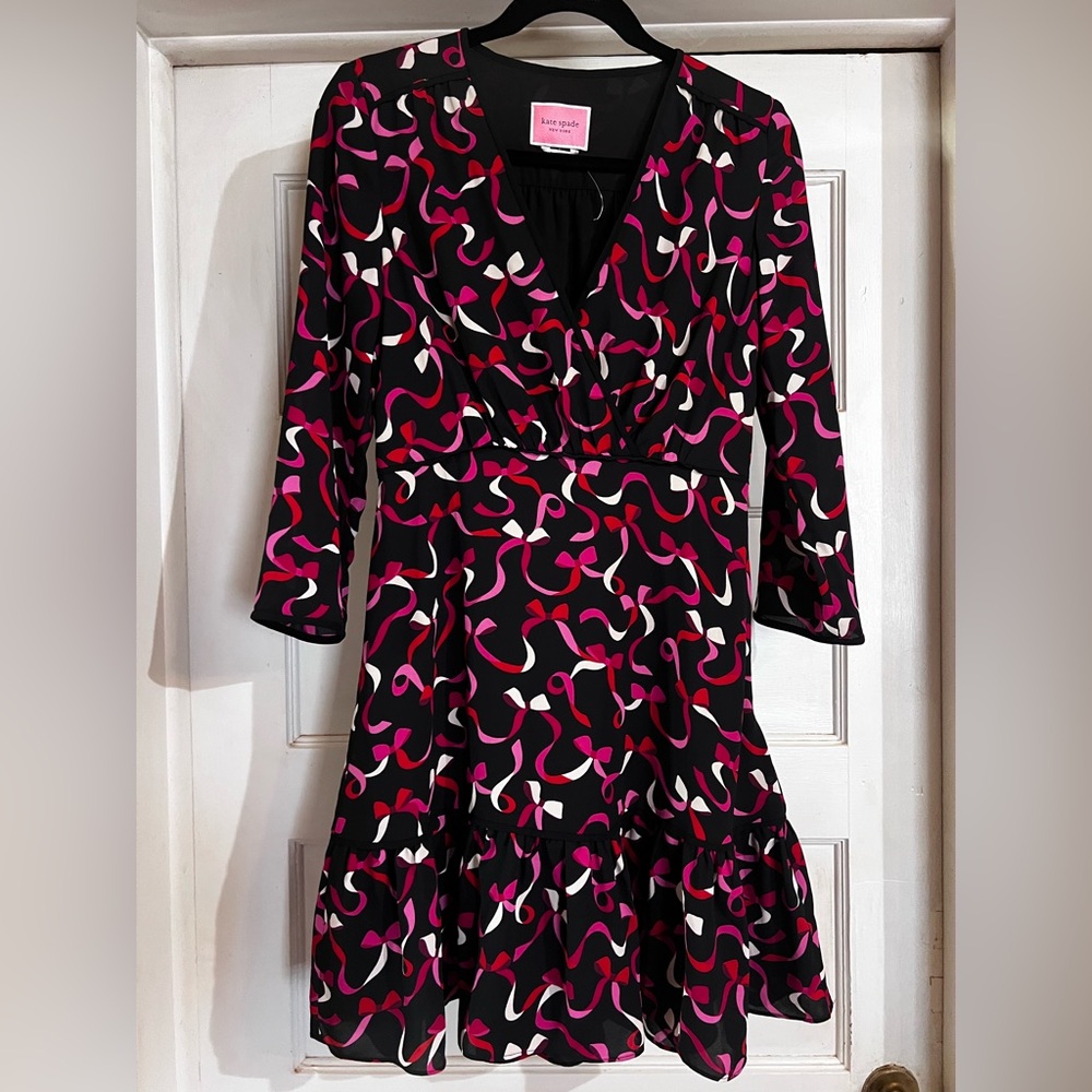 NWOT KATE SPADE BLACK PINK and RED RIBBON BOW DRESS